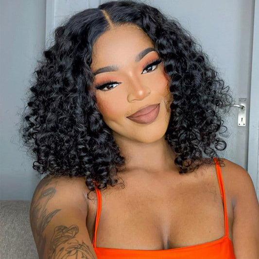 5x5 Skinlike HD Lace Closure Wig Bob Kinky Curly Hair Natural-Pre-Plucked Hairline