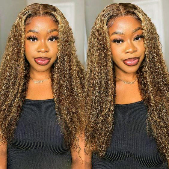 Blonde Curly Wig #4/27 Highlight Mix Color Human Hair Swiss  display picture 1