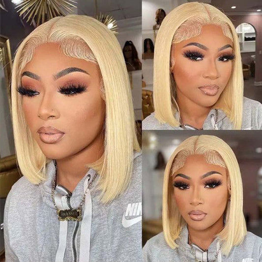 613 Blonde Bob Straight Human Hair Transparent Lace Wig