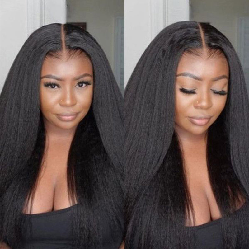 Layered Edge Kinky Straight 13x5 Lace Front Human Hair Wig Pre Plucked Mhot Hair