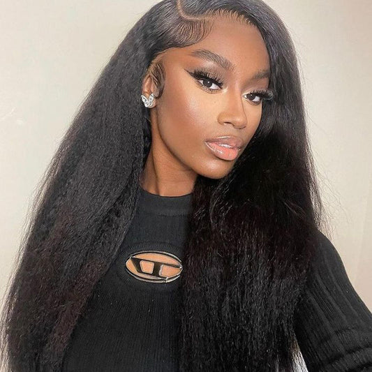 Human Hair HD Lace Front Wig Yaki Straight 13x6 *NEW* CLEAR LACE & CLEAN HAIRLINE Natural Black