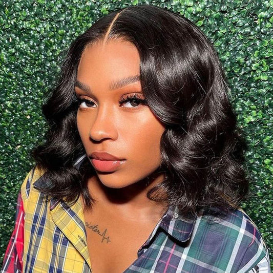 5x5 Skinlike HD Lace Closure Wig Bob Wavy Hair Natural-Pre-Plucked Hairline