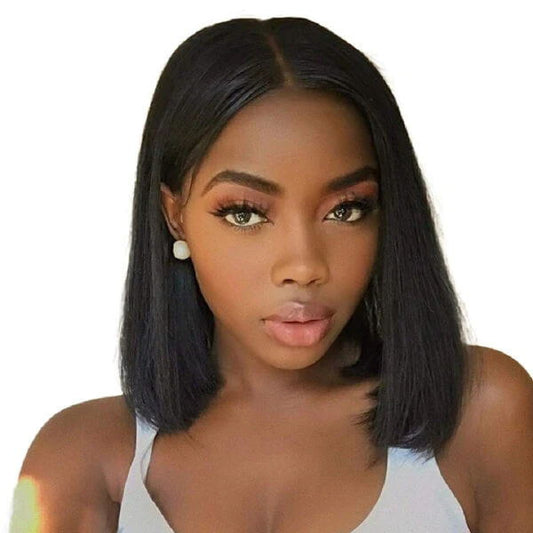 Silky Straight Black Bob Wig 13x4 Front Lace Human Hair Wig Pre Plucked Hairline With Baby Hair