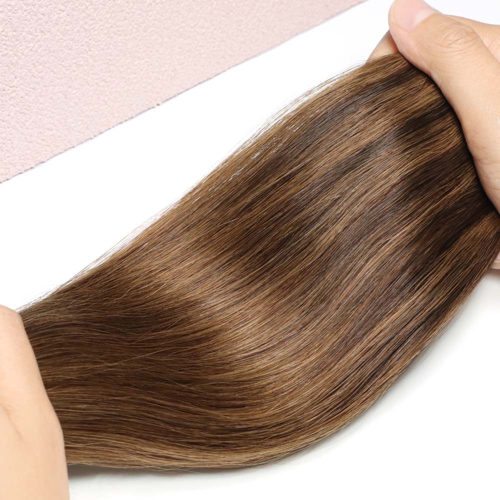 Real Remy Hair Extensions Clip in Human Hair Blayage Light Brown newest Fading to Plati